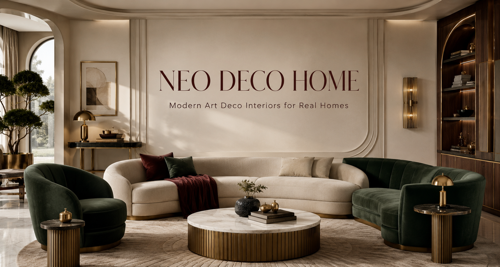 Neo Deco Home website header showcasing the editorial brand aesthetic